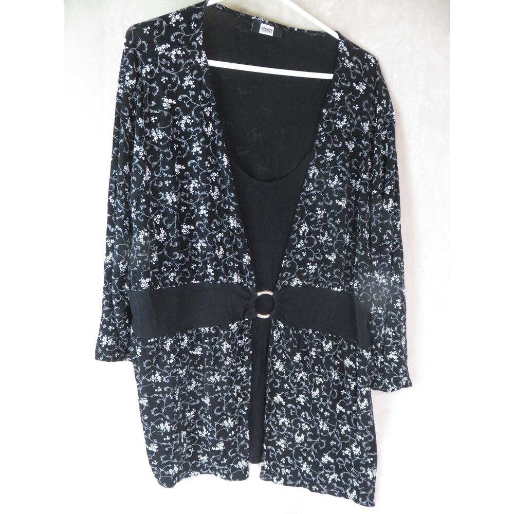 Studio 1940 Women's Blouse Size 2XL Black White Floral Gothic